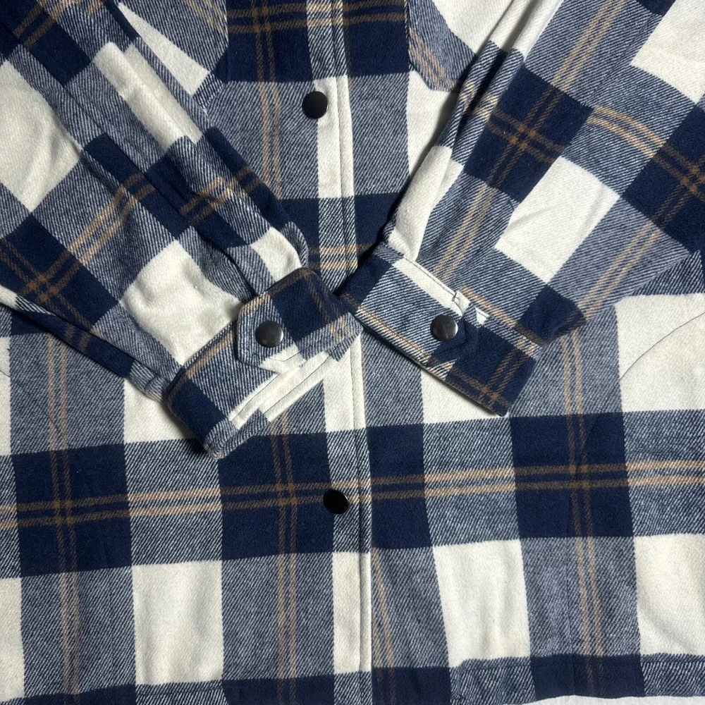 HFX Womens Navy Blue Plaid Flannel Snap‎ Front Shacket Jacket XL